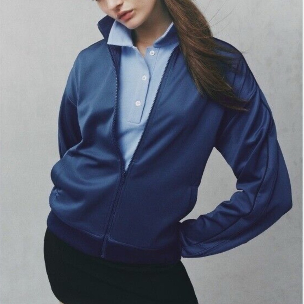 Zara Dark Teal Blue Full Zip Retro Track Jacket Women’s Size Small